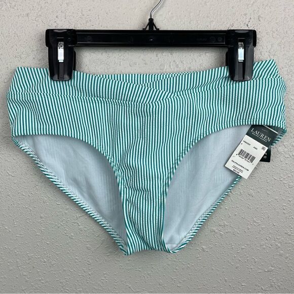 NWT Lauren Ralph Lauren Blue and White Striped Bikini Bottoms Size 8 - Picture 1 of 5